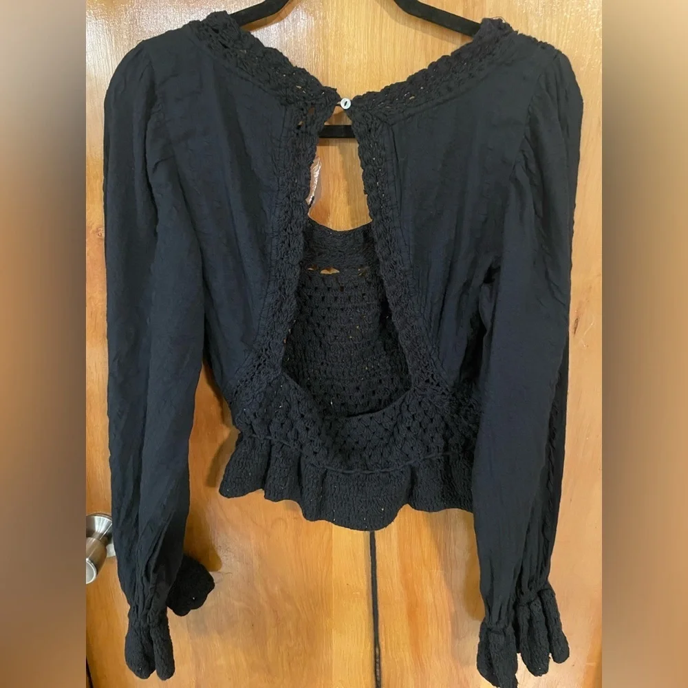 NWOT Free People Megan Crotchet Top in Black